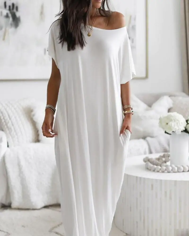 One-shoulder Bat-sleeve Long Dress